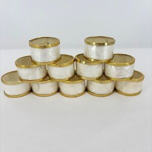 Vintage Capiz Oyster Shell Brass Trim Napkin Holders Set of 11